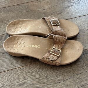 Vionic Women's Santos Cork Orthopedic Comfort Tan Sandals Women’s Size 8